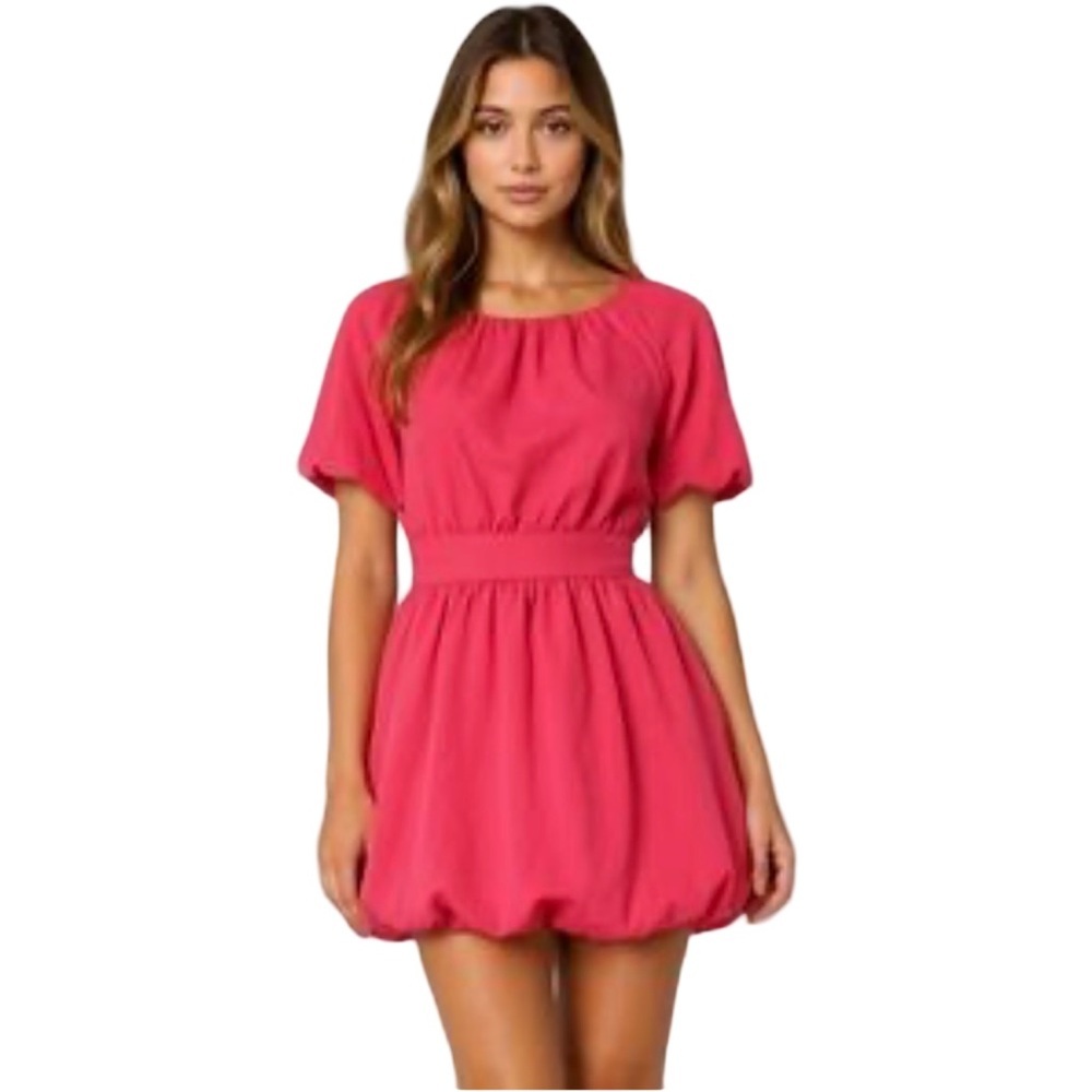 Versona Hot Pink Cutout Waist Mini Dress Flutter Sleeve Fit & Flare